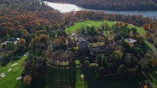 5.5K aerial stock footage of circling the historic Kykuit Estate in Autumn, Westchester County, New York Aerial Stock Footage | AX119_095