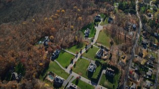 5.5K aerial stock footage of a bird's eye view of suburban homes in Autumn, Yorktown Heights, New York Aerial Stock Footage | AX119_204E