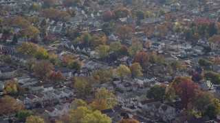 5.5K aerial stock footage of suburban tract homes in Autumn, Queens Village, Queens, New York City Aerial Stock Footage | AX120_041E