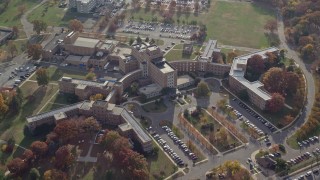 5.5K aerial stock footage approach a hospital in Autumn, Jamaica, Queens, New York City Aerial Stock Footage | AX120_045E