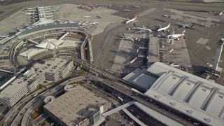 5.5K aerial stock footage of terminals at John F Kennedy International Airport, New York Aerial Stock Footage | AX120_059