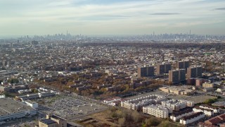 AX120_074E - 5.5K aerial stock footage of apartment buildings and projects in Autumn, Brooklyn, New York City