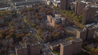 AX120_079 - 5.5K aerial stock footage of public housing and elementary school in Autumn, Brooklyn, New York City