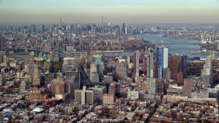 5.5K aerial stock footage of Brooklyn's downtown skyscrapers in Autumn, New York City Aerial Stock Footage | AX120_088