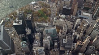 5.5K aerial stock footage bird's eye of skyscrapers, reveal Battery Park in Lower Manhattan, New York City Aerial Stock Footage | AX120_117E