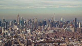 5.5K aerial stock footage of skyscrapers in Midtown Manhattan in Autumn, New York City Aerial Stock Footage | AX120_137E