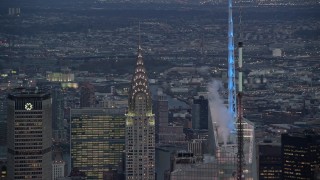 5.5K aerial stock footage orbit top of Chrysler Building at twilight in Midtown, New York City Aerial Stock Footage | AX121_089E