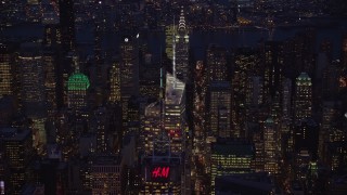 5.5K aerial stock footage of Bank of America Tower in Midtown at Night in New York City Aerial Stock Footage | AX121_132