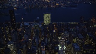 5.5K aerial stock footage approach Chrysler Building at Night in New York City Aerial Stock Footage | AX121_137E