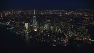 5.5K aerial stock footage approach Lower Manhattan at Night, New York City Aerial Stock Footage | AX121_171E