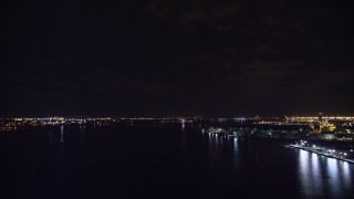 5.5K aerial stock footage flyby oil refineries on the shore of Newark Bay at Night in New Jersey Aerial Stock Footage | AX122_001