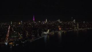 5.5K aerial stock footage of Midtown Manhattan at Nighttime in New York City Aerial Stock Footage | AX122_075