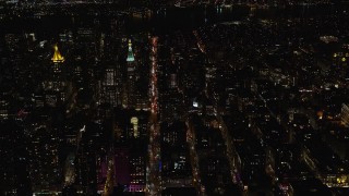 5.5K aerial stock footage orbit city streets and high-rises at Night in Gramercy, New York City Aerial Stock Footage | AX122_103