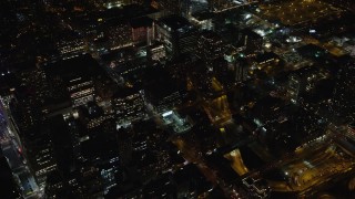 5.5K aerial stock footage of apartment and office buildings in Midtown Manhattan, New York City at Night Aerial Stock Footage | AX122_214