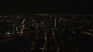 5.5K aerial stock footage of orbiting skyscrapers in downtown area of Brooklyn at Night, New York City Aerial Stock Footage | AX122_263E