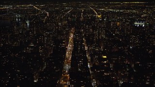 5.5K aerial stock footage of high-rises and streets of Upper East Side at Night in NYC Aerial Stock Footage | AX123_055