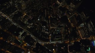 5.5K aerial stock footage of a bird's eye of Lower Manhattan streets and towers at Night in New York City Aerial Stock Footage | AX123_086