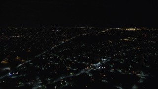 5.5K aerial stock footage fly over suburban homes at Night in Hempstead, New York Aerial Stock Footage | AX123_162E