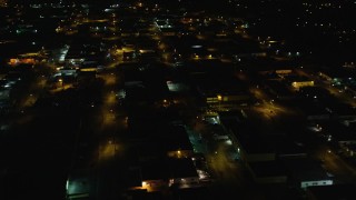 5.5K aerial stock footage orbit warehouses at Night in Farmingdale, New York Aerial Stock Footage | AX123_188