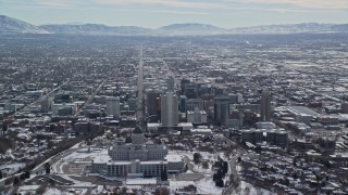 5.5K aerial stock footage orbit the north side of Utah State Capitol and Downtown Salt Lake City in winter Aerial Stock Footage | AX126_035E