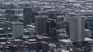 5.5K aerial stock footage orbit group of buildings in Downtown Salt Lake City in wintertime, Utah Aerial Stock Footage | AX126_039