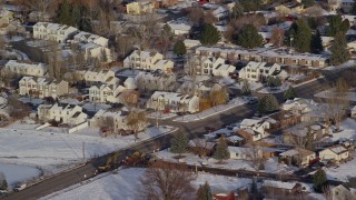 5.5K aerial stock footage orbit duplex homes with winter snow in Heber City, Utah Aerial Stock Footage | AX127_006