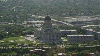 AX129_035E - 5.5K aerial stock footage of circling around Utah State Capitol, Capitol Hill, Salt Lake City, Utah