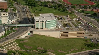 AX129_076E - 5.5K stock footage video orbit of University of Utah Hospital building, Salt Lake City, Utah