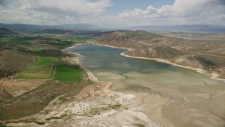 5.5K aerial stock footage of the Gunnison Reservoir, low water, Sanpete County, Utah Aerial Stock Footage | AX130_152E