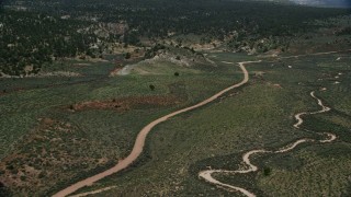 5.5K aerial stock footage fly over dirt roads near forest, Grand Staircase-Escalante National Monument, Utah Aerial Stock Footage | AX131_042