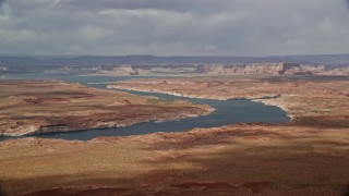 5.5K aerial stock footage of Lake Powell and distant mesas, Utah, Arizona Aerial Stock Footage | AX131_225E