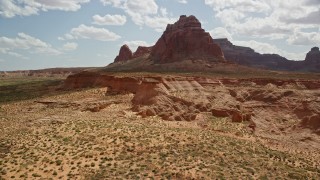 5.5K aerial stock footage of approaching rock formations, tall buttes, Navajo Nation Reservation, Arizona Aerial Stock Footage | AX131_246E