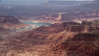 5.5K aerial stock footage of a wide view of mesas bordering Lake Powell, Navajo Nation Reservation, Utah Aerial Stock Footage | AX132_024E