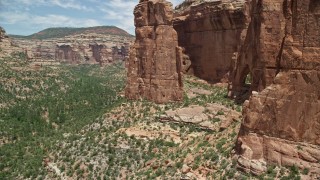 AX136_155E - 5.5K aerial stock footage of a close-up view of Cathedral Arch in Arch Canyon, Utah