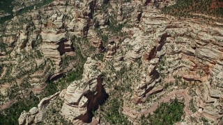 5.5K aerial stock footage of orbiting a canyon with rock formations, Manti-La Sal National Forest, Utah Aerial Stock Footage | AX136_172