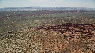 AX137_061E - 5.5K aerial stock footage of circling the Fiery Furnace rock fins and formations, Arches National Park, Utah