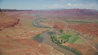 5.5K aerial stock footage of the Sorrel River Ranch Resort and Spa by Colorado River, Moab, Utah Aerial Stock Footage | AX137_091