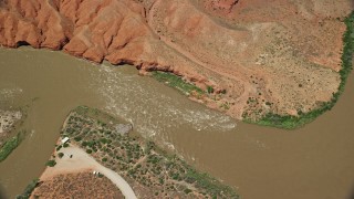 5.5K aerial stock footage of a bird's eye view of rapids on the Colorado River, Moab, Utah Aerial Stock Footage | AX137_092