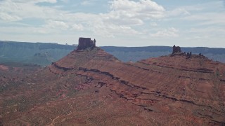 5.5K aerial stock footage of a wide view of two desert buttes, Moab, Utah Aerial Stock Footage | AX137_097