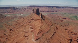 5.5K aerial stock footage of flyby butte to approach a second butte in Moab, Utah Aerial Stock Footage | AX137_144E