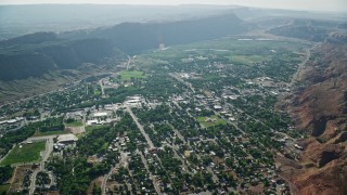 5.5K aerial stock footage of a small desert town, Moab, Utah Aerial Stock Footage | AX138_040