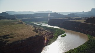 5.5K aerial stock footage of following Colorado River through Meander Canyon, Moab, Utah Aerial Stock Footage | AX138_068