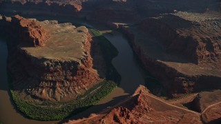 5.5K aerial stock footage fly over Meander Canyon's Goose Neck in Canyonlands National Park, Utah Aerial Stock Footage | AX138_159