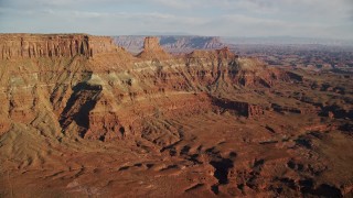 5.5K aerial stock footage of flying toward the United Nations Tablet butte in Moab, Utah Aerial Stock Footage | AX138_172E