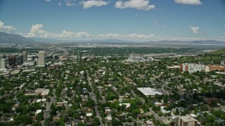 AX140_253E - 5.5K aerial stock footage orbit Utah State Capitol with view of Downtown Salt Lake City, Utah