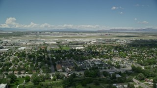 5.5K aerial stock footage of approaching Salt Lake City International Airport, Utah Aerial Stock Footage | AX140_262E