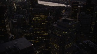 5.5K aerial stock footage flying over skyscrapers, Downtown Boston, Massachusetts, twilight Aerial Stock Footage | AX141_027