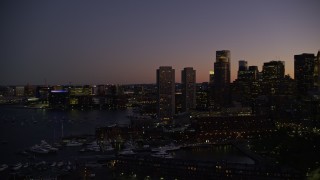 5.5K aerial stock footage orbiting the skyline, Downtown Boston, Massachusetts, twilight Aerial Stock Footage | AX141_030