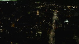 5.5K aerial stock footage approaching Harvard University and Lowell House, Massachusetts, night Aerial Stock Footage | AX141_088E