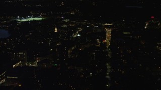 5.5K aerial stock footage flying by Lowell House, Adams House, Harvard University, Massachusetts, night Aerial Stock Footage | AX141_097E